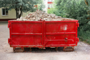 Dumpster rental on residential driveway