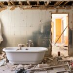 gutting interior demolition illustration stripping dismantling, debris cleanup, sledgehammer jackhammer gutting interior demolition