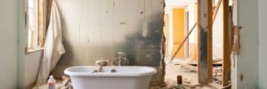 gutting interior demolition illustration stripping dismantling, debris cleanup, sledgehammer jackhammer gutting interior demolition